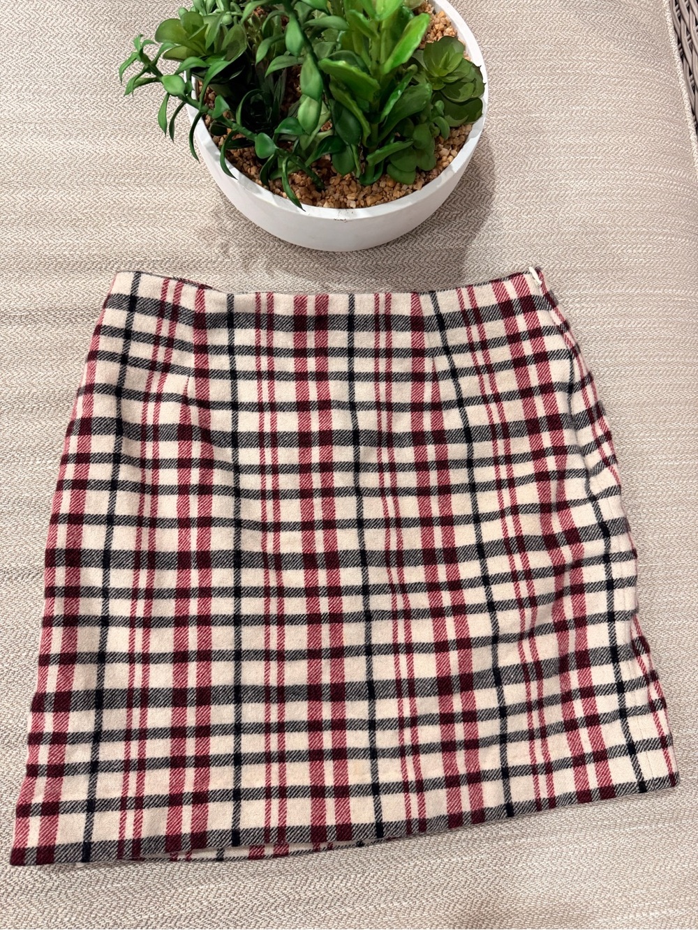 Ann Taylor Plaid Midi Skirt in Cream, Red and Black